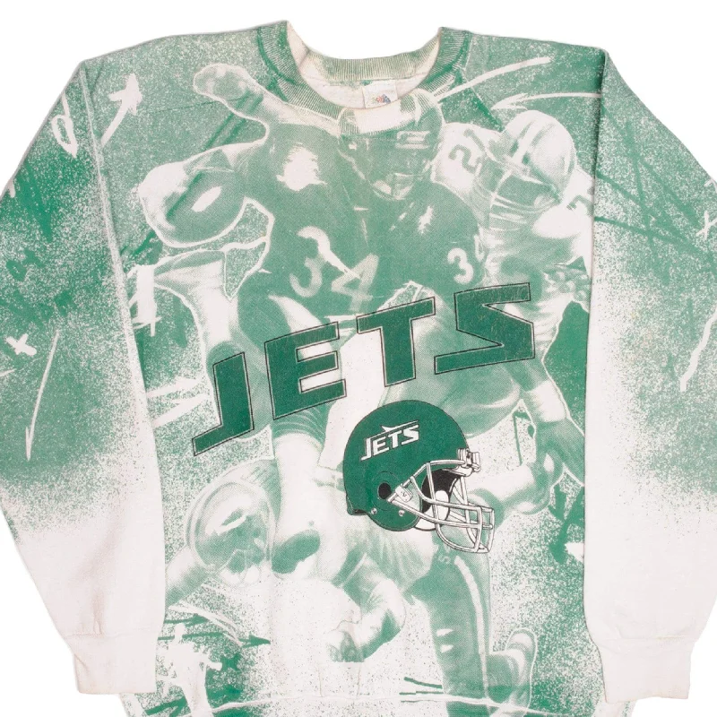 VINTAGE ALL OVER PRINT NFL NY JETS SWEATSHIRT SIZE XL MADE IN USA 1990s