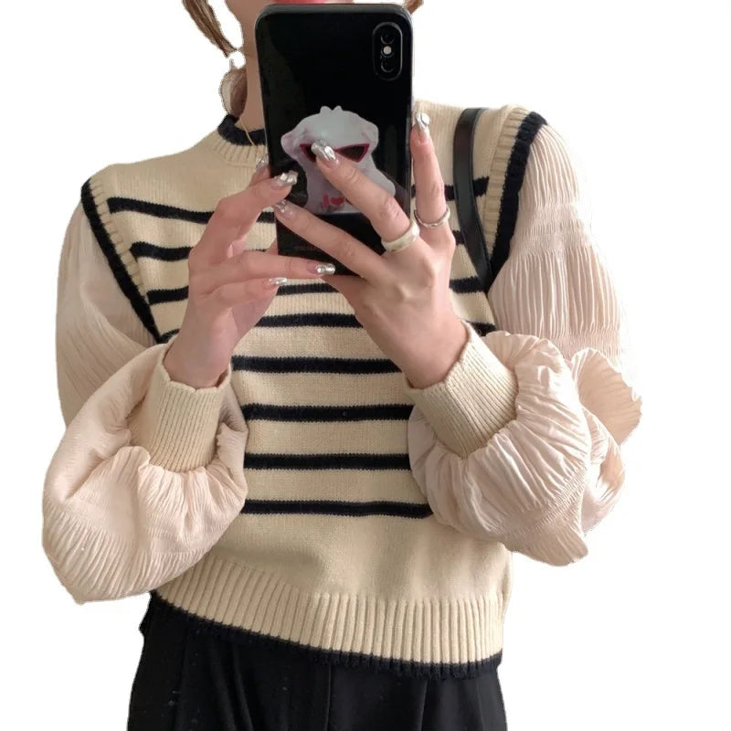 2024 Spring and autumn high-quality best-selling crew neck long sleeve striped loose fashion women's jacquard pullover sweater