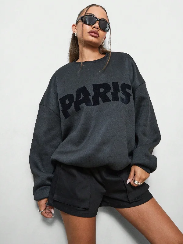 SUMWON WOMEN Crew Neck Sweatshirt With Paris Graphic Print