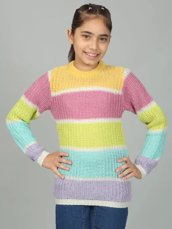 Girls Casual Self Design Multicolor Full Sleeves Sweater