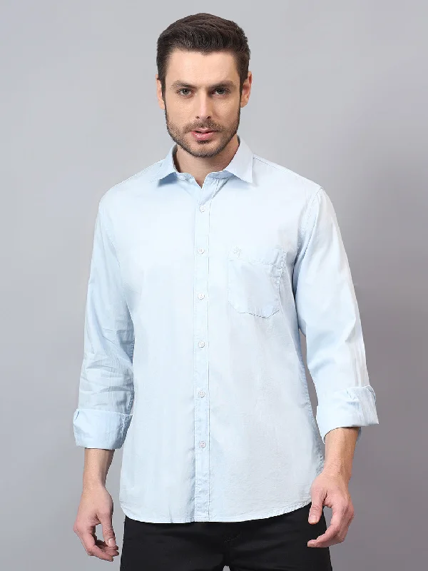 Men's Sky Blue Solid Full Sleeves Casual Shirt