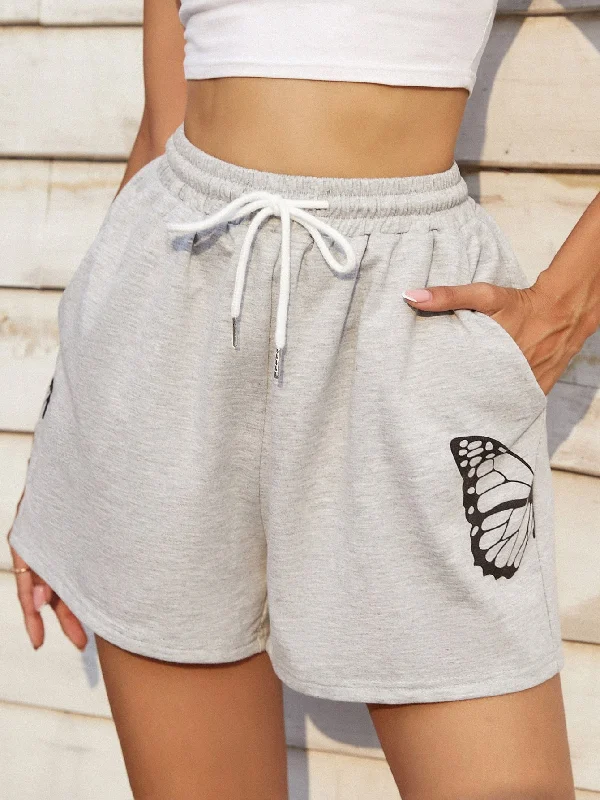 Casual Animal Pocket Natural Women Shorts