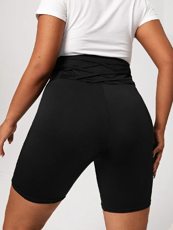 Plain Criss Cross Short Plus Size Leggings