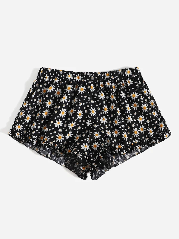 Boho Polka Dot Ruffle Hem Natural Women Shorts