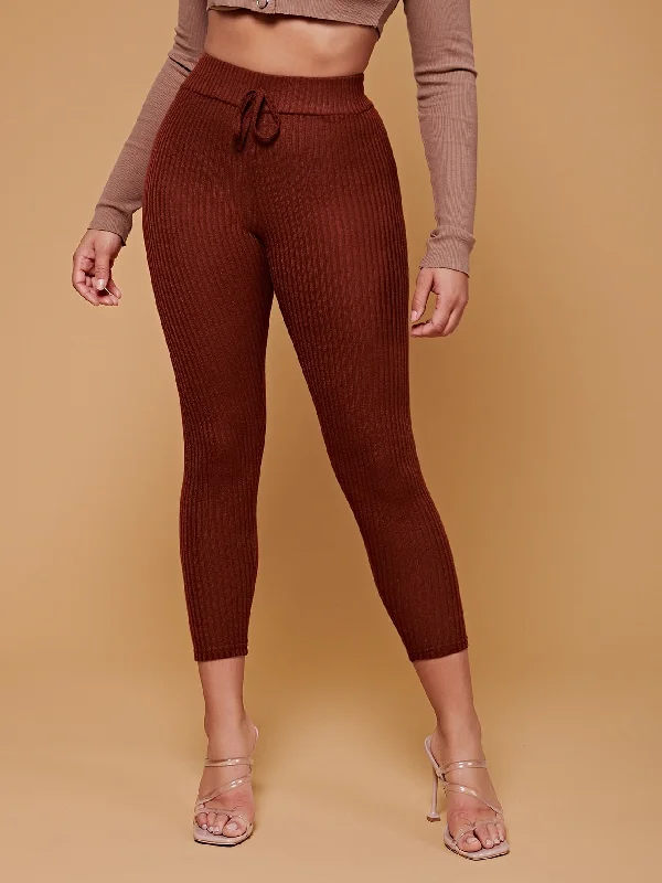 Casual Plain Knot Semi-Sheer Cropped Women Leggings