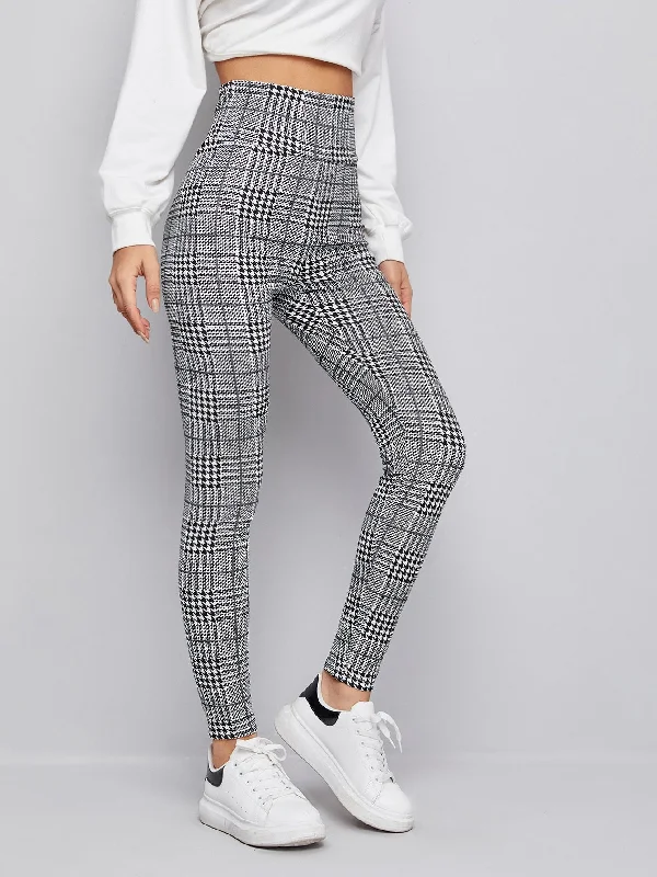 Casual Houndstooth Long Women Leggings