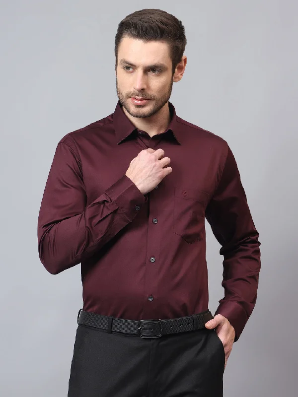 Men's Maroon Printed Full Sleeves Formal Shirt