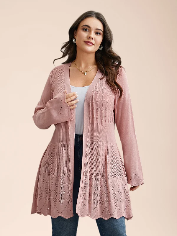 Cut-Out Textured Open-Front Knit Cardigan