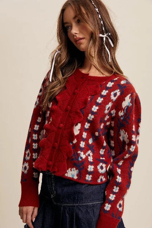 Flower Ruffle Knit Cardigan