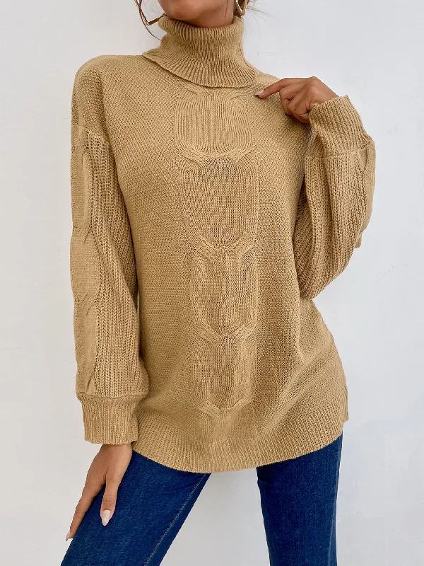 Casual Plain Long Sleeve High Neck Long Women Sweater