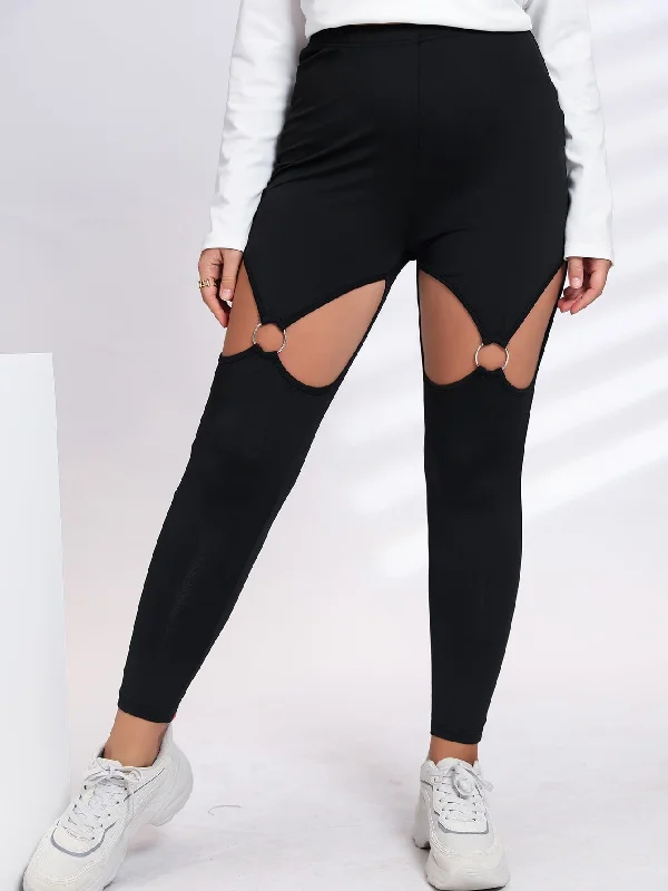 Plain Cut Out Long Plus Size Leggings