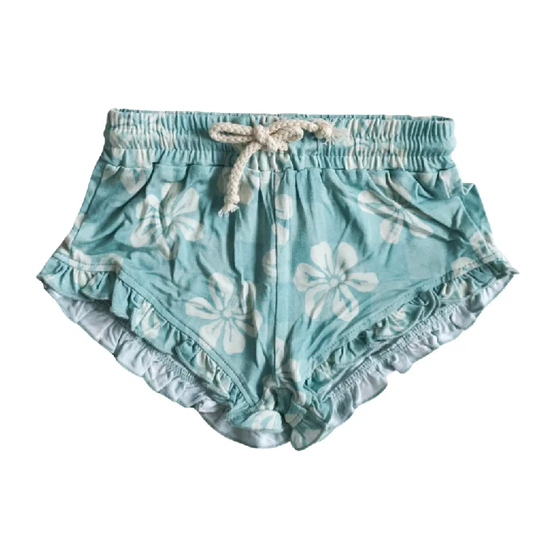 Blue Hibiscus Little Surfer Girl Ruffle Shorts