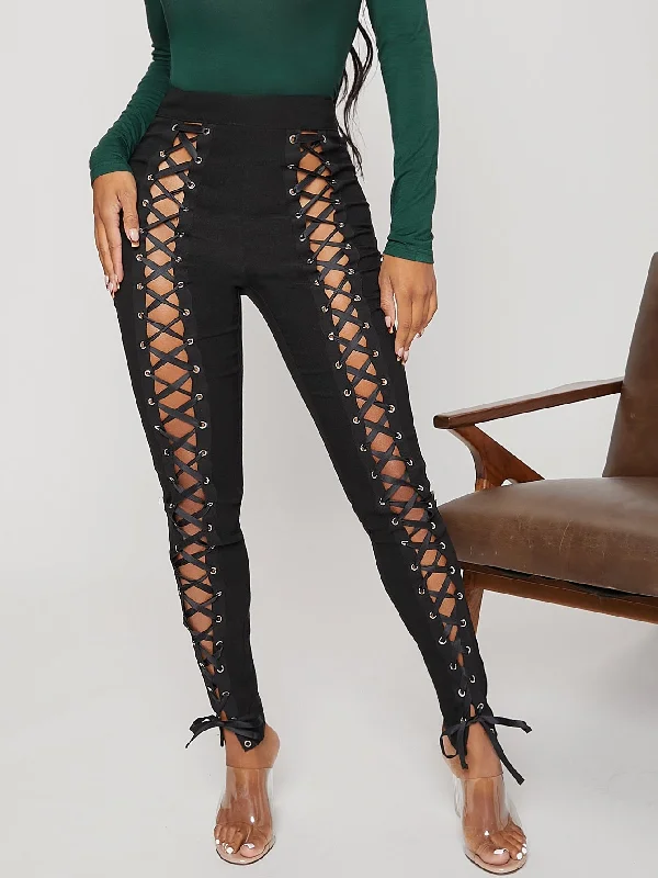 Sexy Plain Grommet Eyelet Long Women Leggings