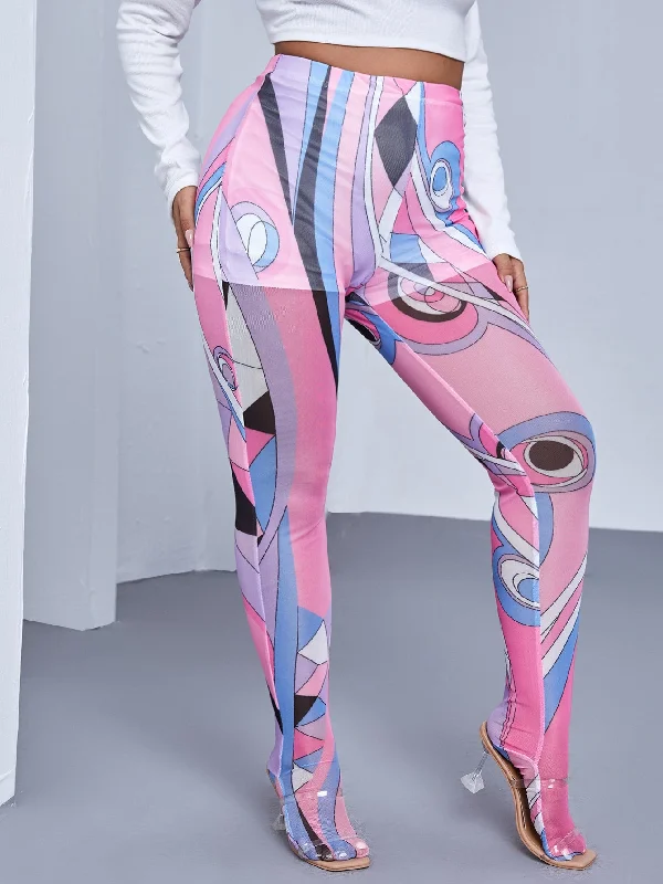 Random Print Long Plus Size Leggings