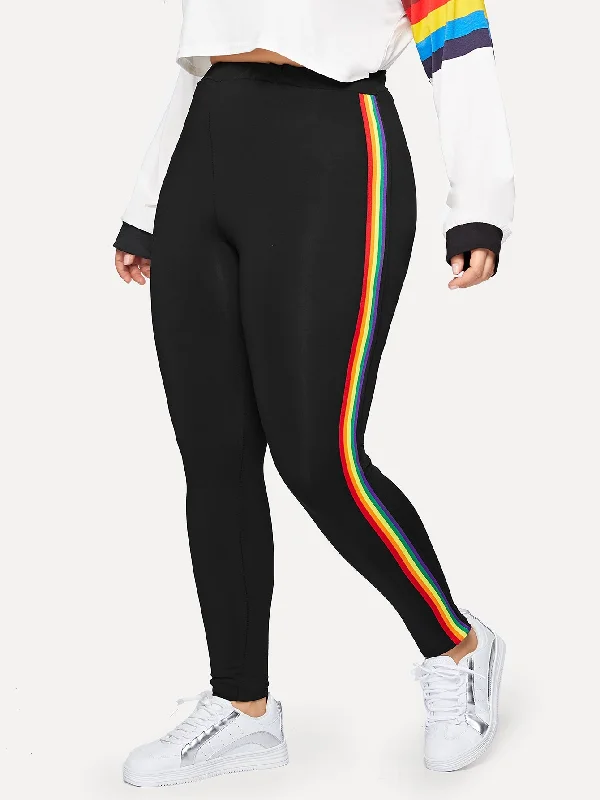 Rainbow Stripe Tape Long Plus Size Leggings