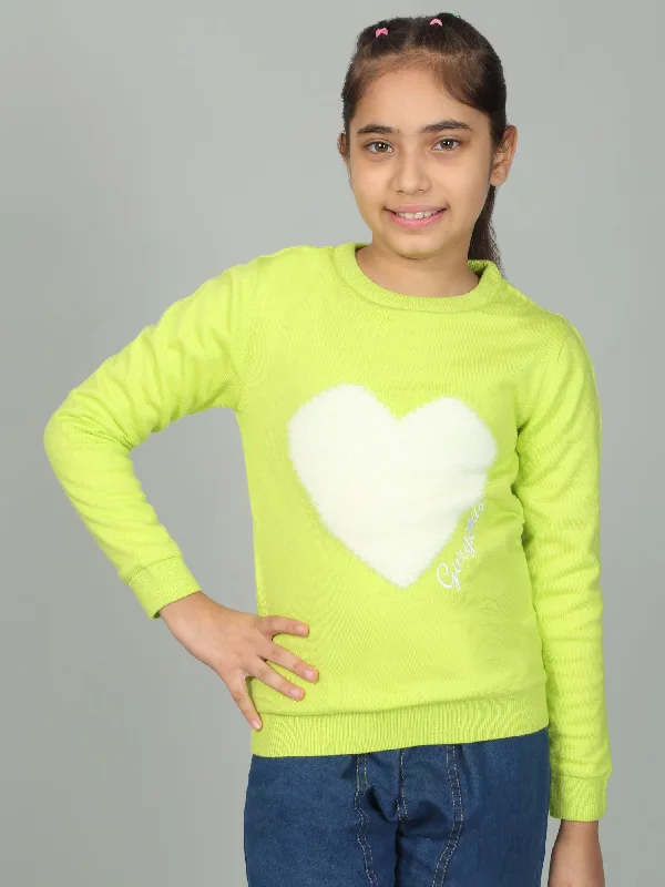 Girls Casual Self Design Green Full Sleeves Sweater