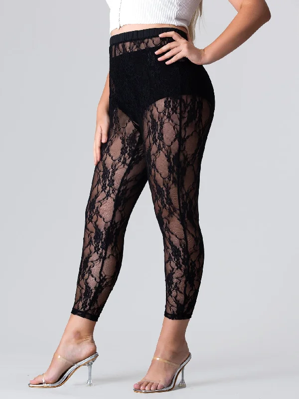 Plain Sheer Capris Plus Size Leggings