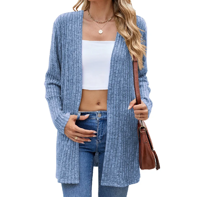 Long-Sleeved Loose-Fitting Brushed Bottom Knit Cardigan Wholesale Womens Clothing N3824091200020