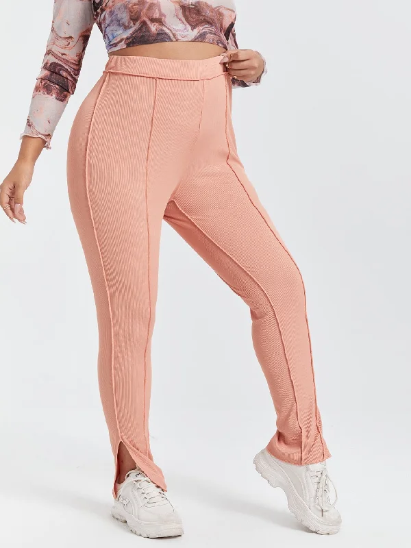 Plain Split Long Plus Size Leggings