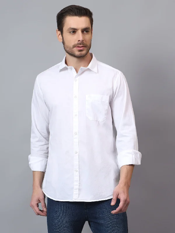 Men's White Solid Full Sleeves Casual Shirt