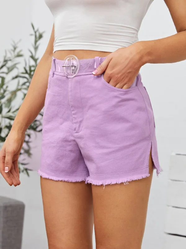 Casual Plain Zipper High Waist Women Shorts