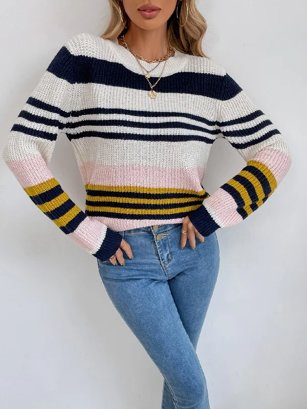 Casual Striped Long Sleeve Round Neck Regular Women Sweater