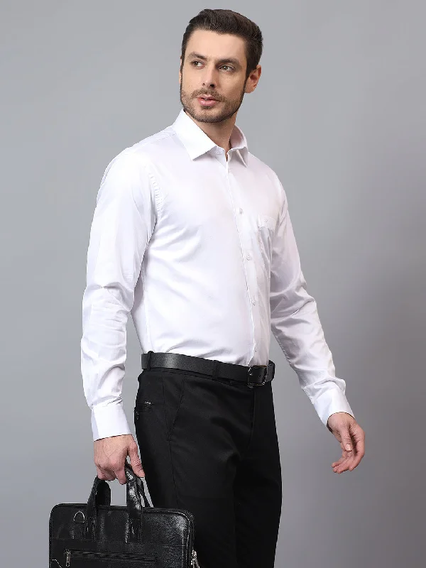 Men's White Printed Full Sleeves Formal Shirt