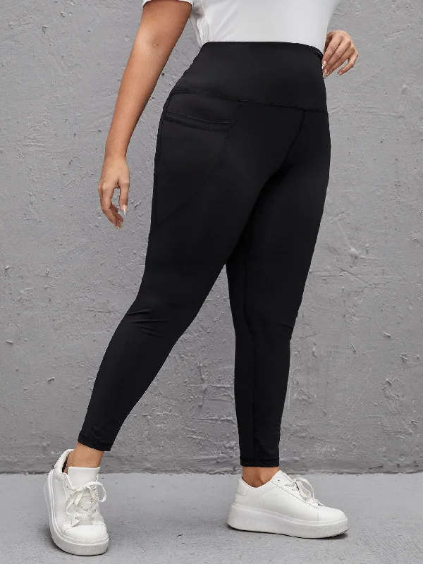 Plain Pocket Cropped Plus Size Leggings