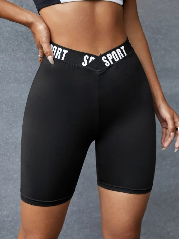 Sporty Letter Tape Short Women Leggings