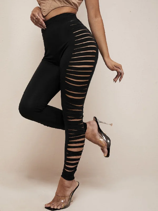 Sexy Plain Cut Out Long Women Leggings