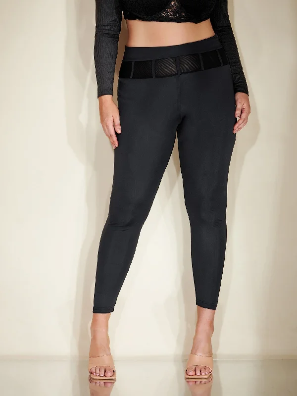 Plain Sheer Cropped Plus Size Leggings