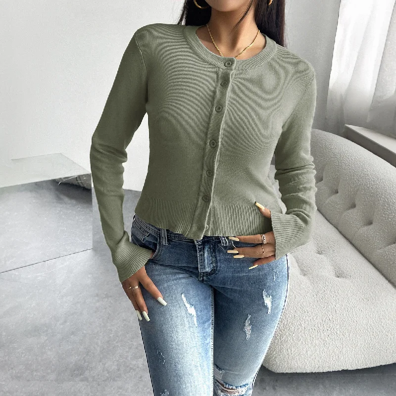 Casual Solid Color Cardigan Long Sleeve Sweater Wholesale Womens Clothing N3824080700058