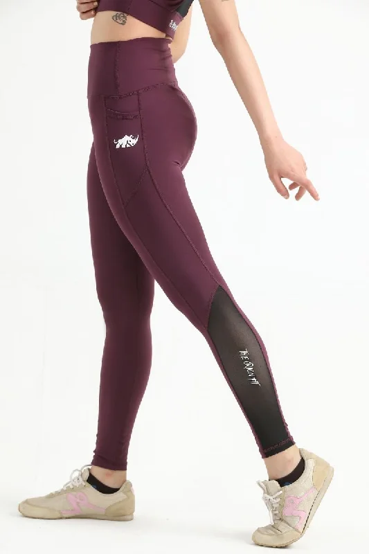 QUEEN MESH POWER LEGGINGS (BURGUNDY)