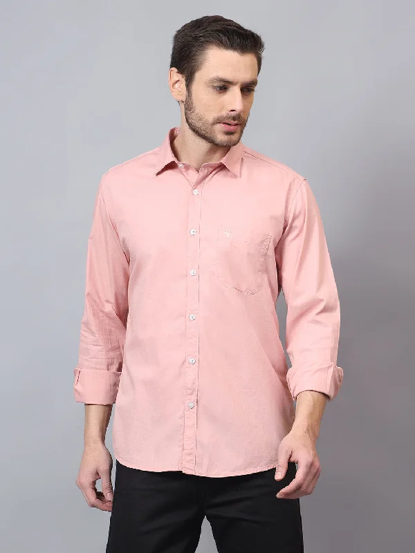 Men's Peach Solid Full Sleeves Casual Shirt