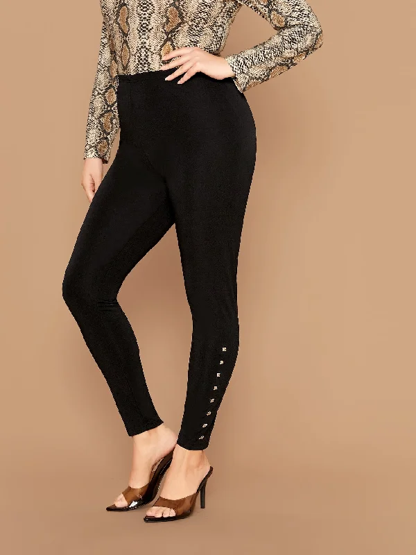 Plain Studded Long Plus Size Leggings