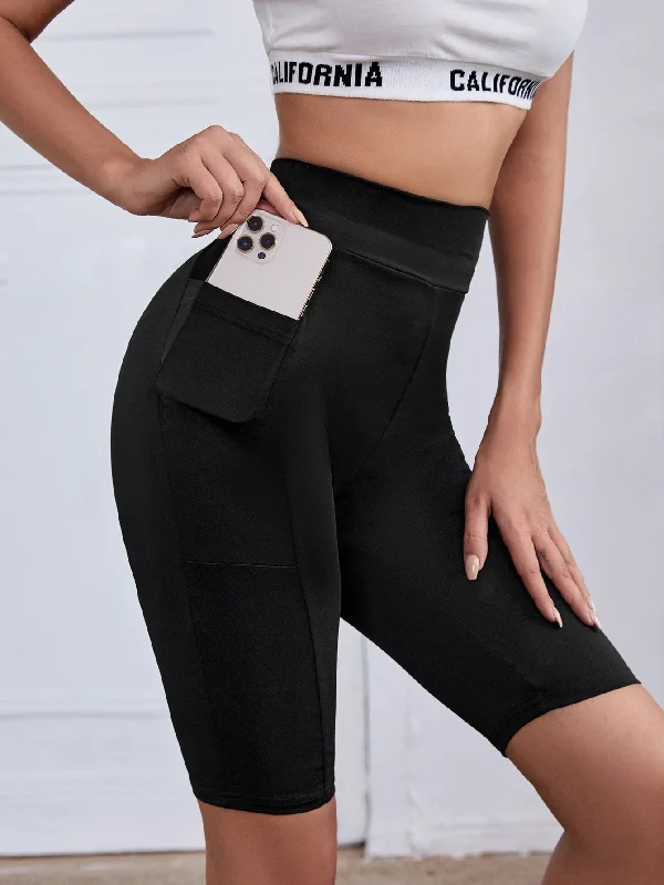 Sporty Plain Pocket Short Women Leggings