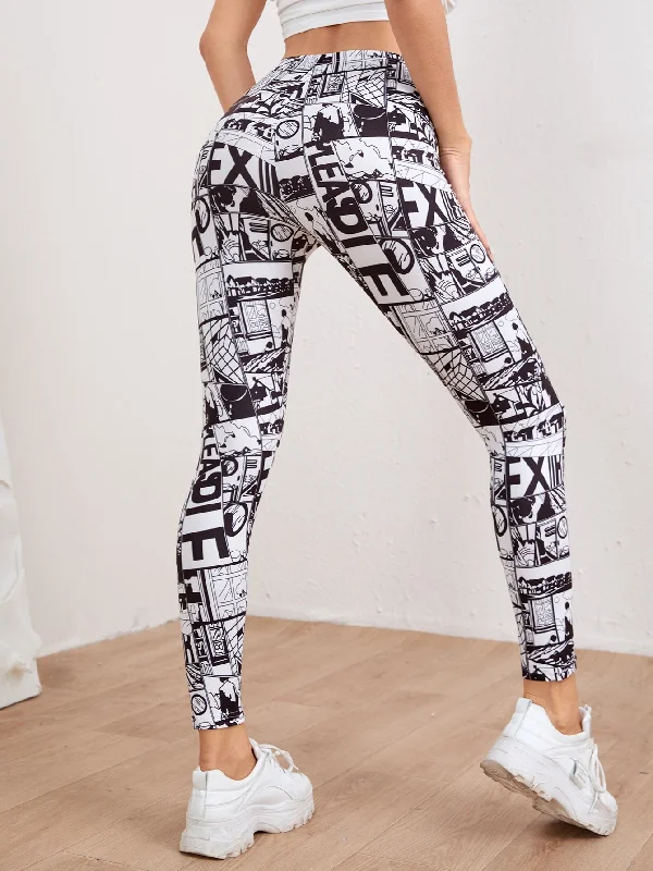 Casual Pop Art Print Cropped Women Leggings