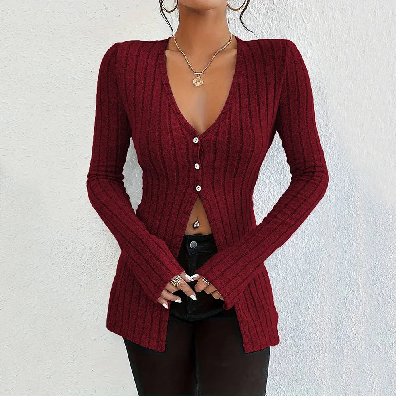 Sexy V-Neck Cardigans Long Sleeve Revealing Bottom Tops Wholesale Womens Clothing N3824070500028