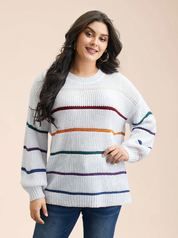 Multi-Color Textured Balloon Sleeve Pullover