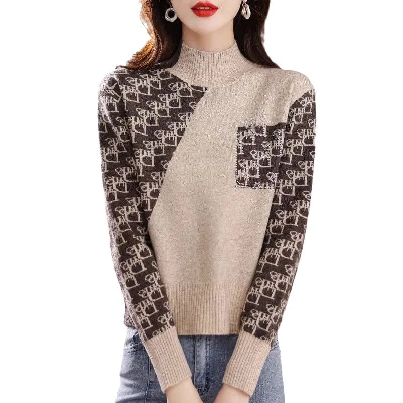 2024 spring high-quality best-selling semi-high-neck long sleeve slim striped plaid jacquard women's knitwear