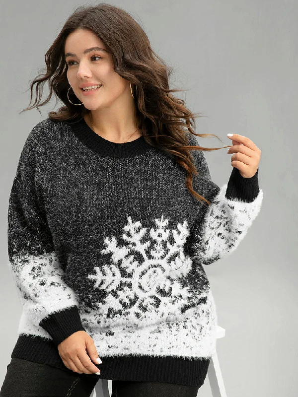 Fuzzy Snowflake Elastic Cuffs Pullover