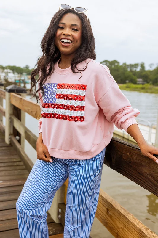 Pink Flower American Flag Sweatshirt