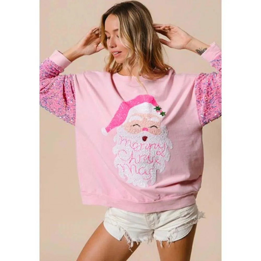 2024 Women New Style Santa Christmas sweatshirt Velvet Sequin Long Sleeve Nutcracker Sweater Top For New Years