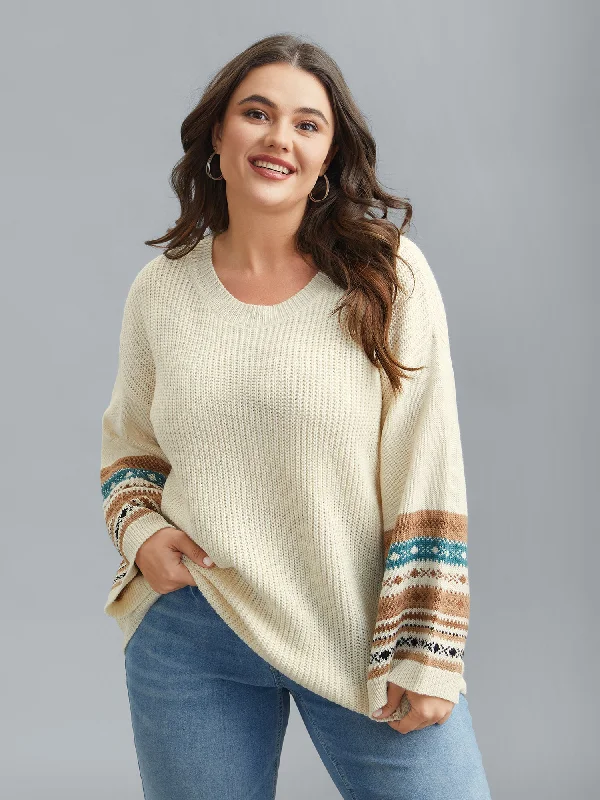 Round Neck Color-Block Textured Pullover