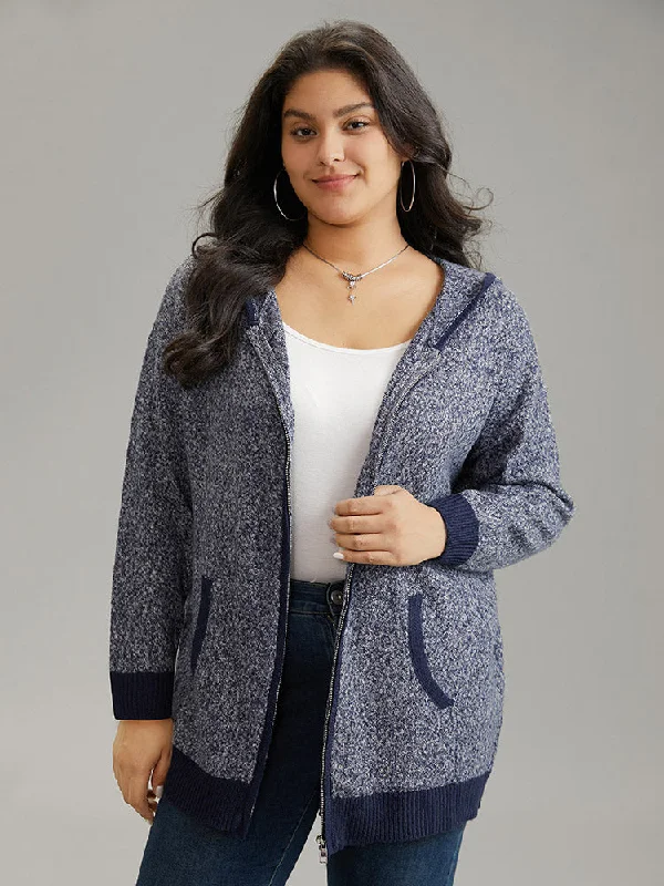 Supersoft Essentials Contrast Trim Heather Pocket Zipper Cardigan