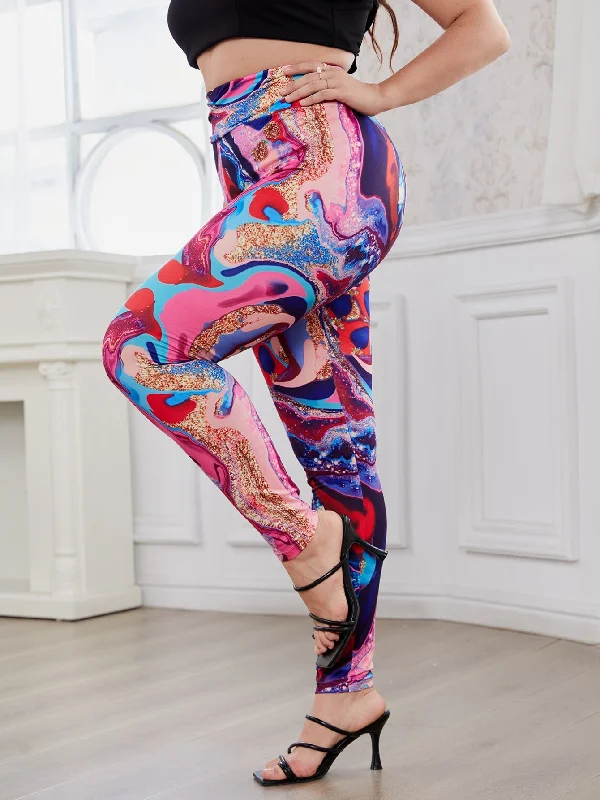 Random Print Long Plus Size Leggings