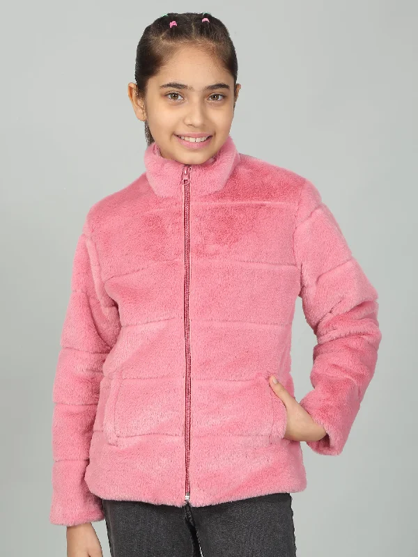 Girls Coral Solid Mock Neck Jacket