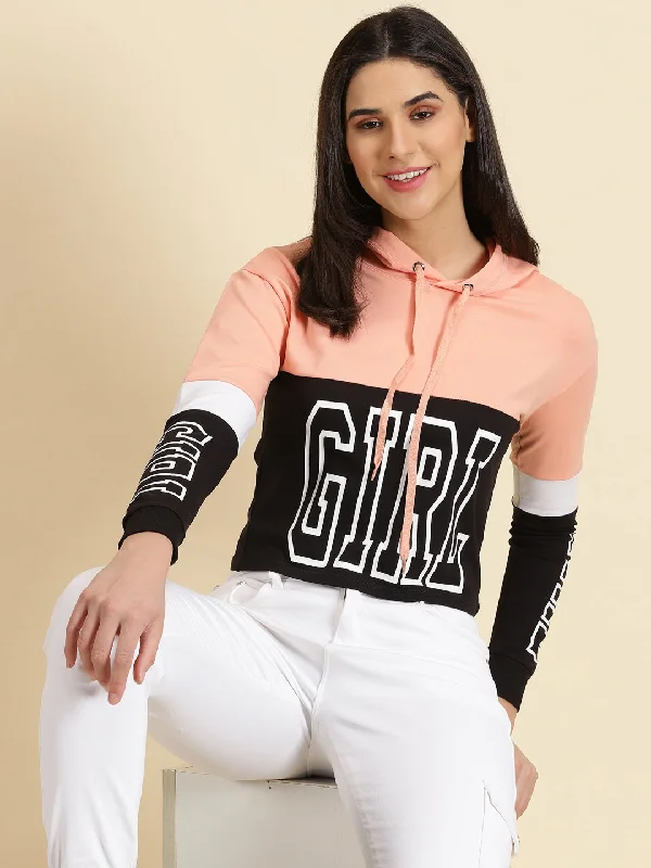 Women's Peach Colourblock Sweatshirt