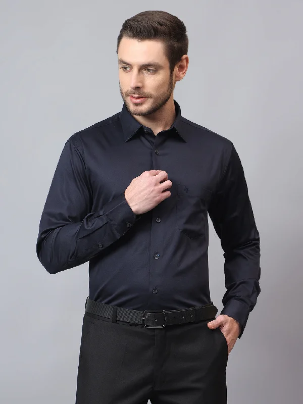 Men's Navy Printed Full Sleeves Formal Shirt