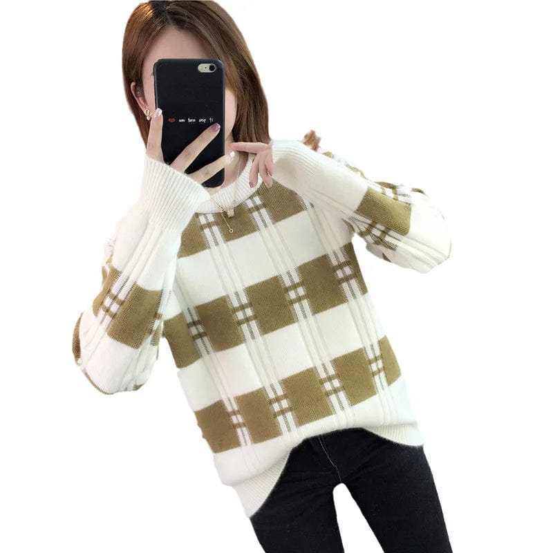 2024 spring hot selling stripe crew neck custom fit long fashion lady sweater